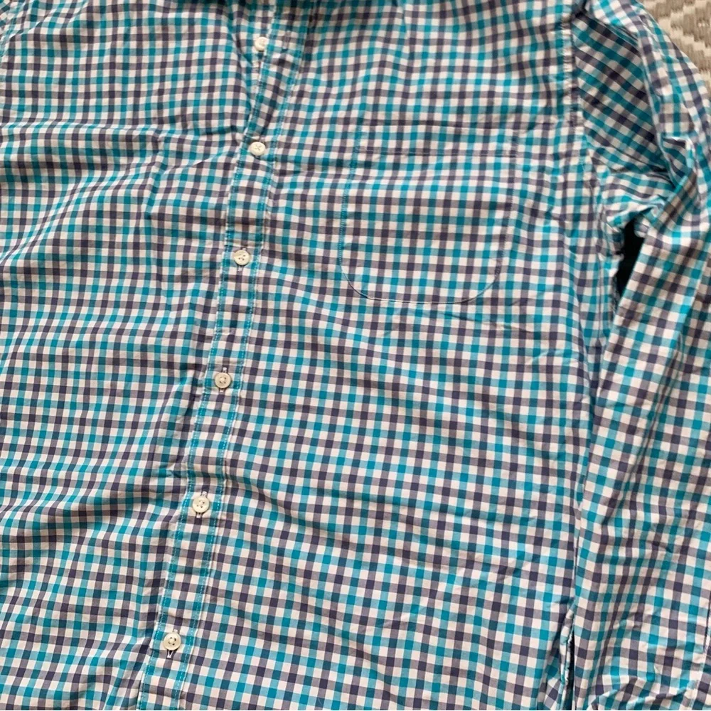 J. Crew Plaid Gingham Striped Blue Long Sleeve Button Down Shirt Men's Large